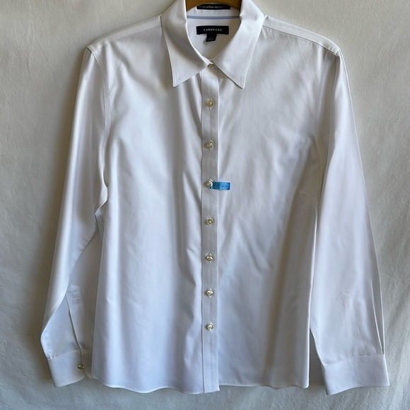 Lands’ End white no iron pinpoint Oxford button-down shirt, size 10 - Picture 1 of 6